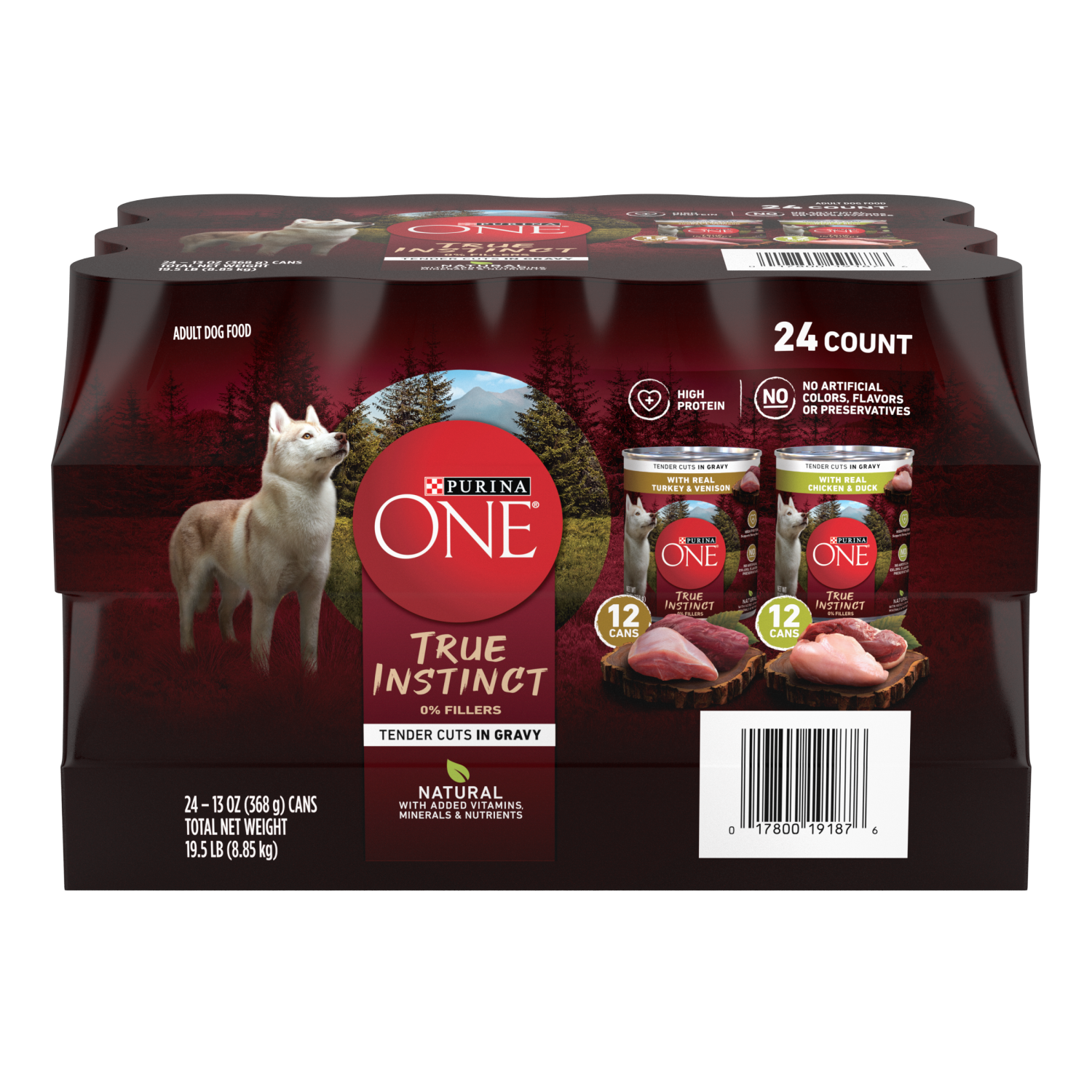 slide 1 of 8, ONE Purina ONE True Instinct Tender Cuts in Gravy With Real Turkey and Venison, and With Real Chicken and Duck High Protein Wet Dog Food Variety Pack, 19.50 lb
