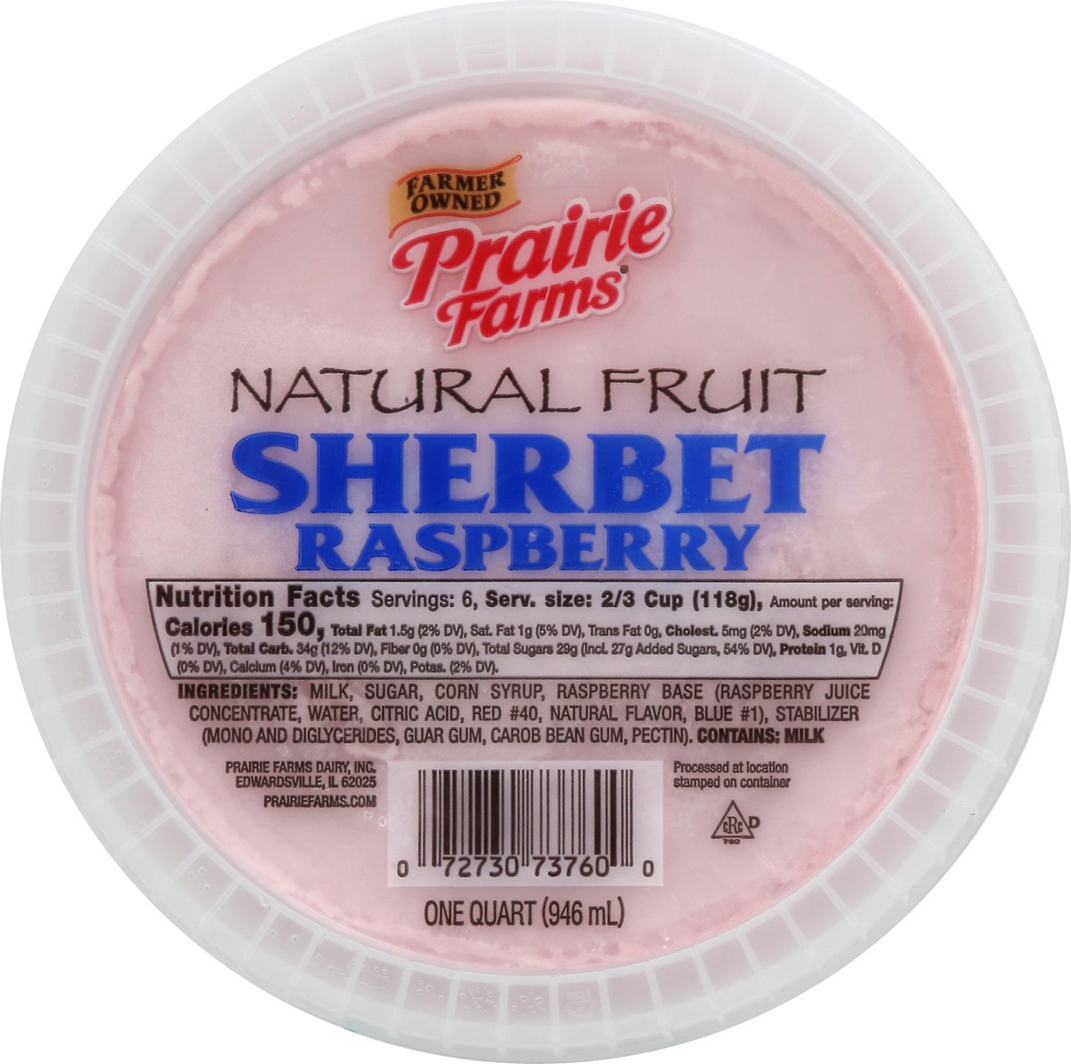 slide 6 of 13, Prairie Farms Natural Fruit Raspberry Sherbet 1 qt, 1 qt