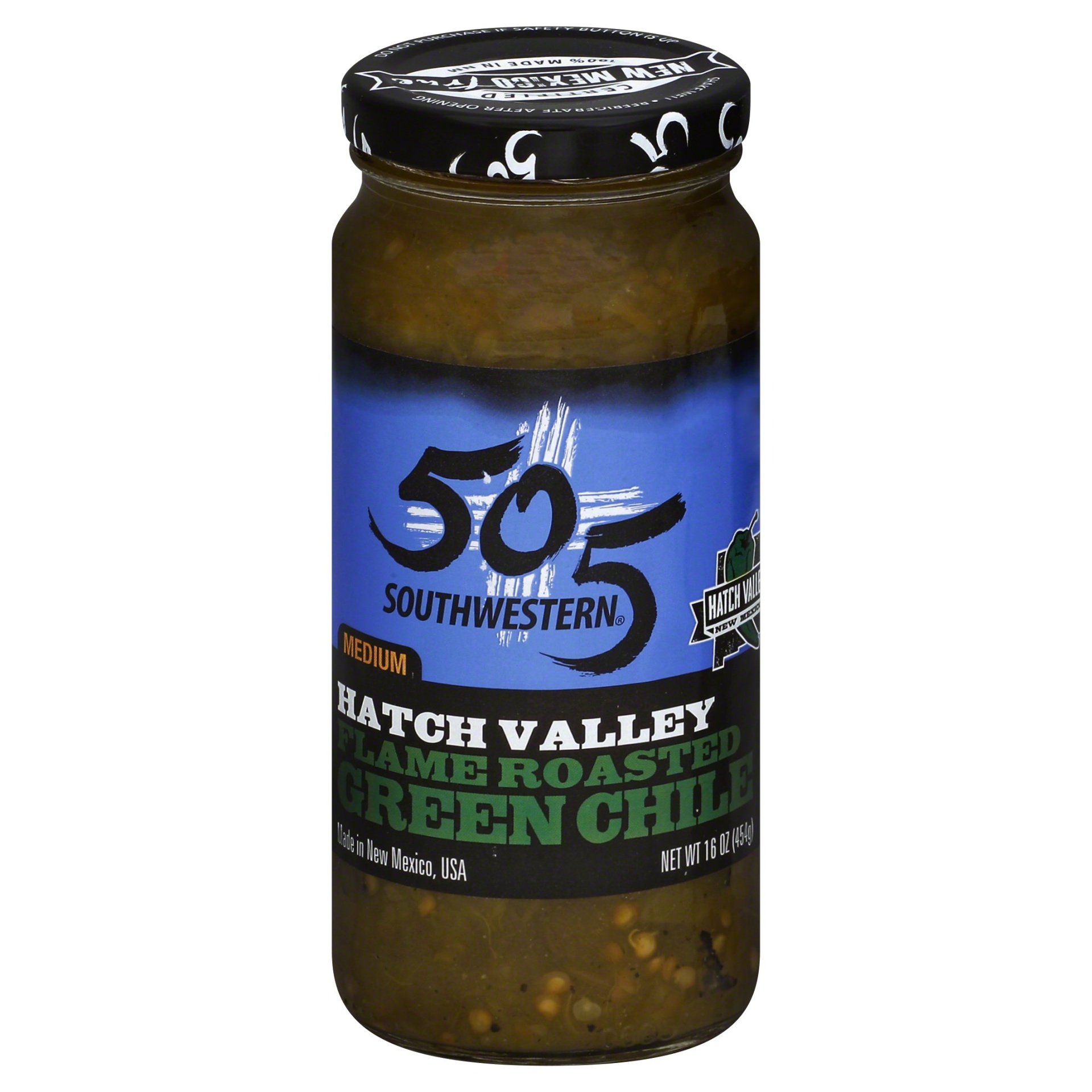 slide 1 of 1, 505 Southwestern Medium Hatch Valley Flame Roasted Green Chile Sauce, 16 oz