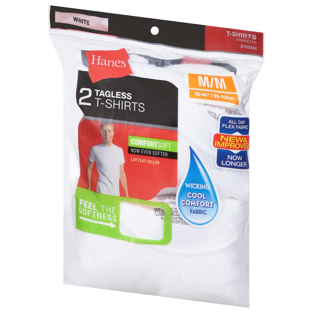 slide 9 of 9, Hanes White Comfortsoft Tagless T-Shirts M/M 2 ea, 2 ct