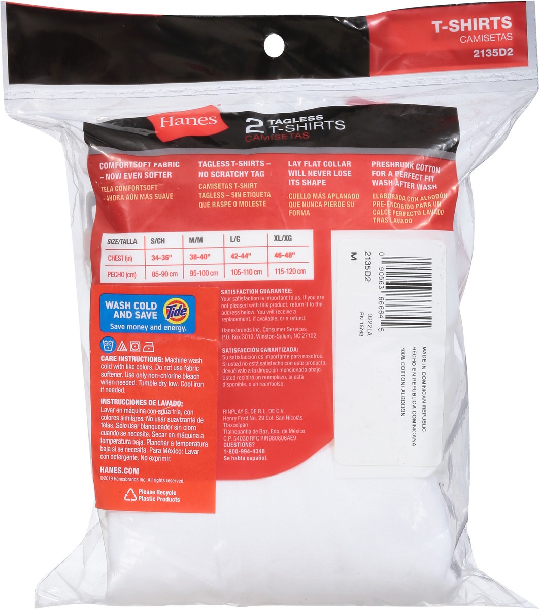 slide 3 of 9, Hanes White Comfortsoft Tagless T-Shirts M/M 2 ea, 2 ct