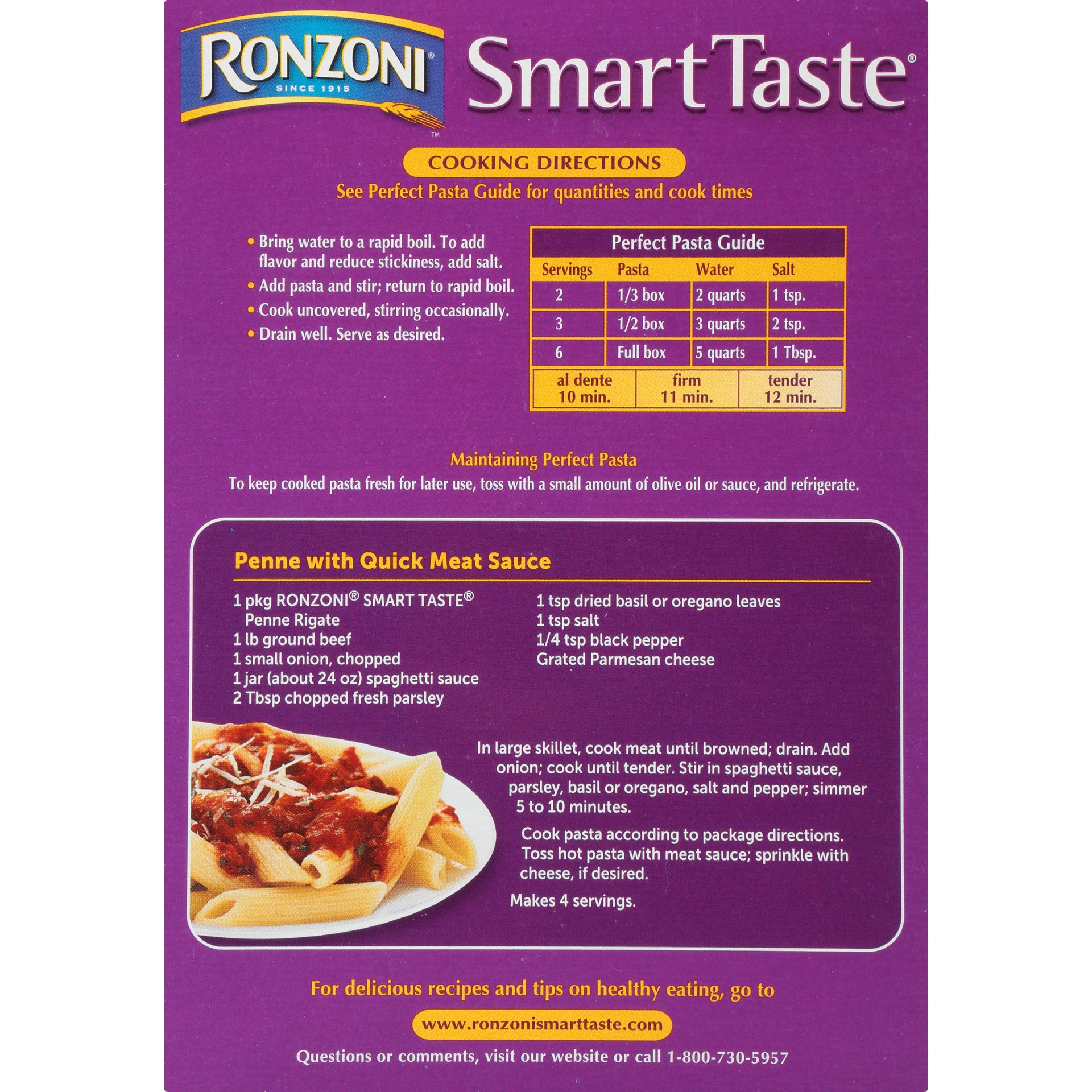 slide 6 of 8, Ronzoni Smart Taste Penne Rigate Pasta, 12 oz