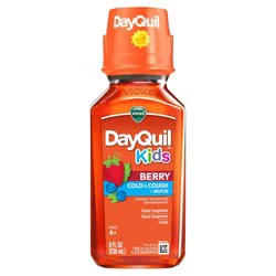 VICKS DayQuil Kids Berry Cold & Cough + Mucus Multi-Symptom Relief, Daytime Relief of Chest Congestion, Nasal Congestion and Cough, Great-Tasting Berry Flavored, Medicine Free of Alcohol & Acetaminophen, For Children Ages 6+, 8 OZ