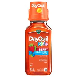 VICKS DayQuil Kids Berry Cold & Cough + Mucus Multi-Symptom Relief, Daytime Relief of Chest Congestion, Nasal Congestion and Cough, Great-Tasting Berry Flavored, Medicine Free of Alcohol & Acetaminophen, For Children Ages 6+, 8 OZ