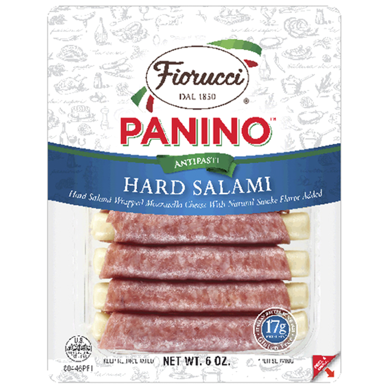slide 1 of 1, Fiorucci Hard Salami Panino, Wrapped Mozzarella Cheese with Natural Smoke Flavor Added, 6 oz, 6 oz
