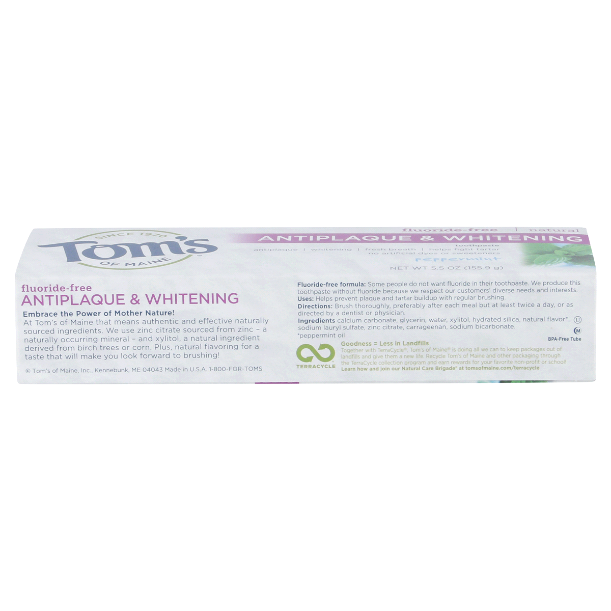 slide 5 of 6, Tom's of Maine Antiplaque & Whitening Fluoride Free Toothpaste, Peppermint, 5.5 oz