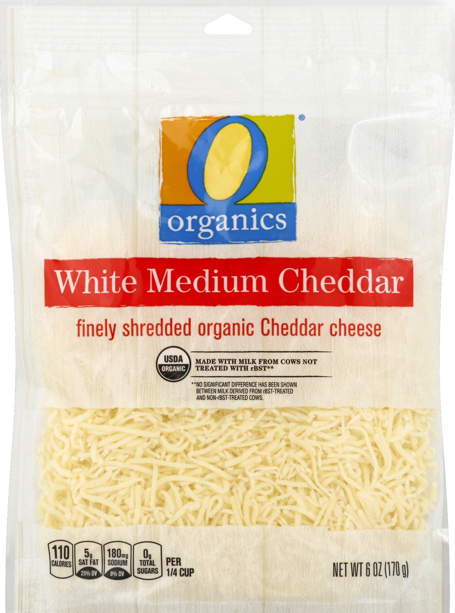 slide 3 of 3, O Organics Organic Cheese Finely Shredded White Cheddar, 6 oz