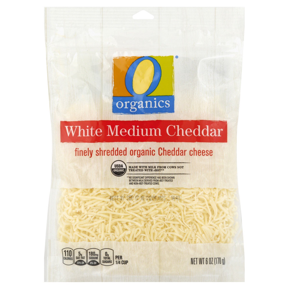 slide 1 of 3, O Organics Organic Cheese Finely Shredded White Cheddar, 6 oz
