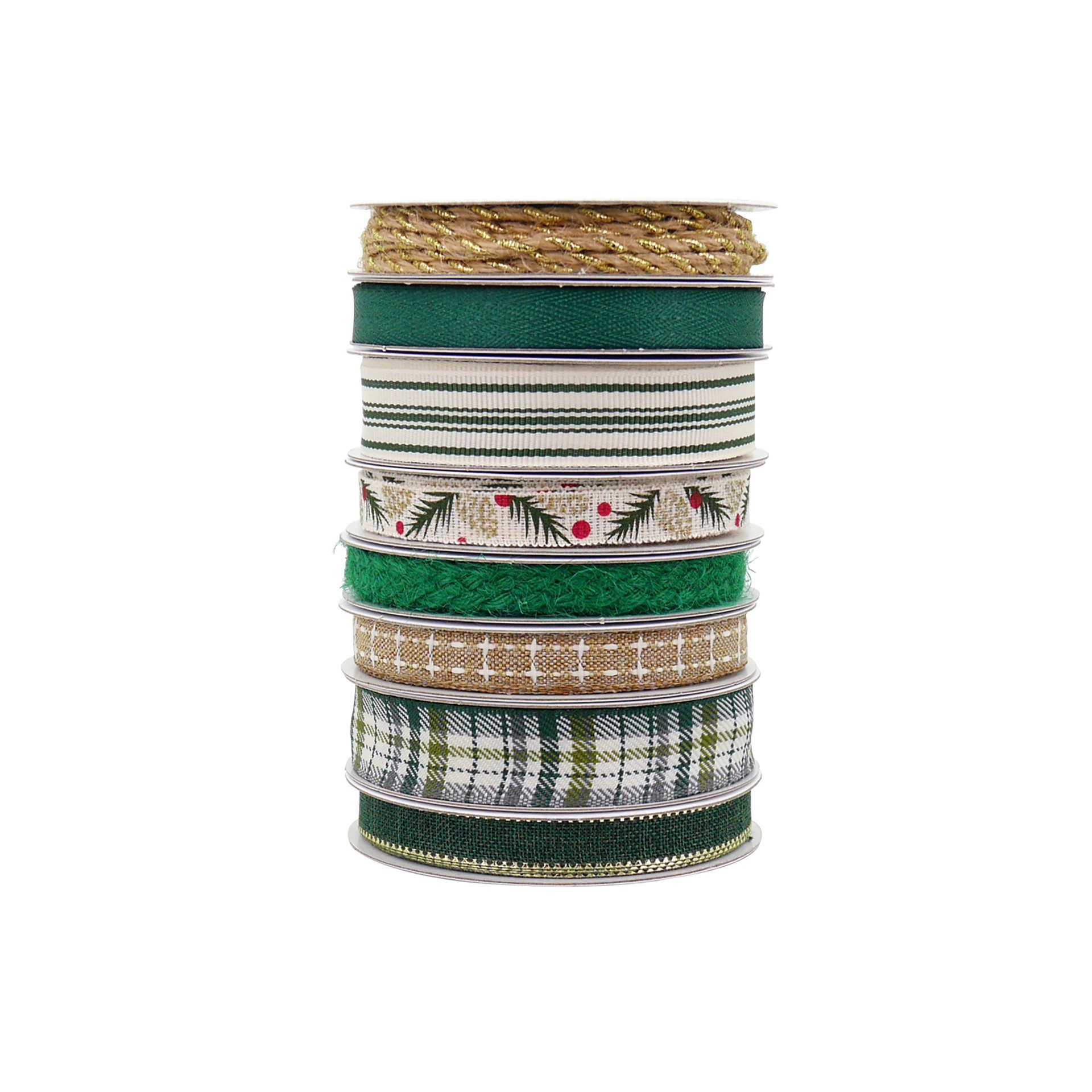slide 2 of 3, Green & Natural Christmas Value Pack Ribbon By Celebrate It, 8 ft