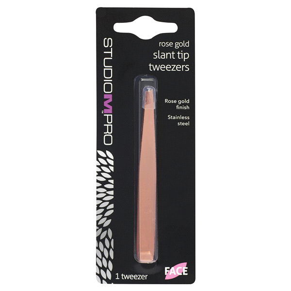 slide 1 of 2, Studio M Pro Rose Gold Slant Tip Tweezers, 1 ct