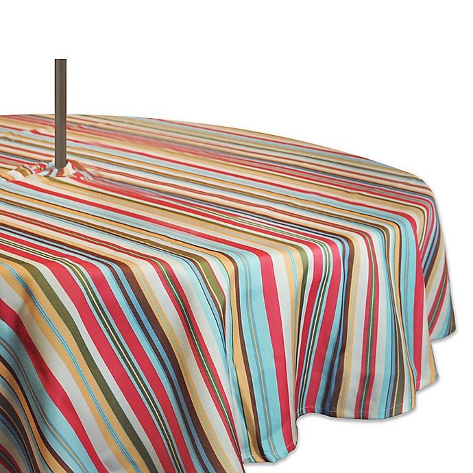 slide 1 of 2, Design Imports Summer Stripe Round Indoor/Outdoor Tablecloth with Umbrella Hole, 60 in