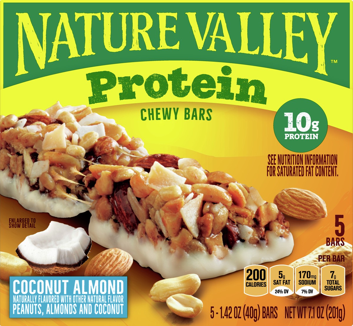 slide 6 of 9, Nature Valley Coconut Almond Protein Chewy Bars 5 ea, 5 ct