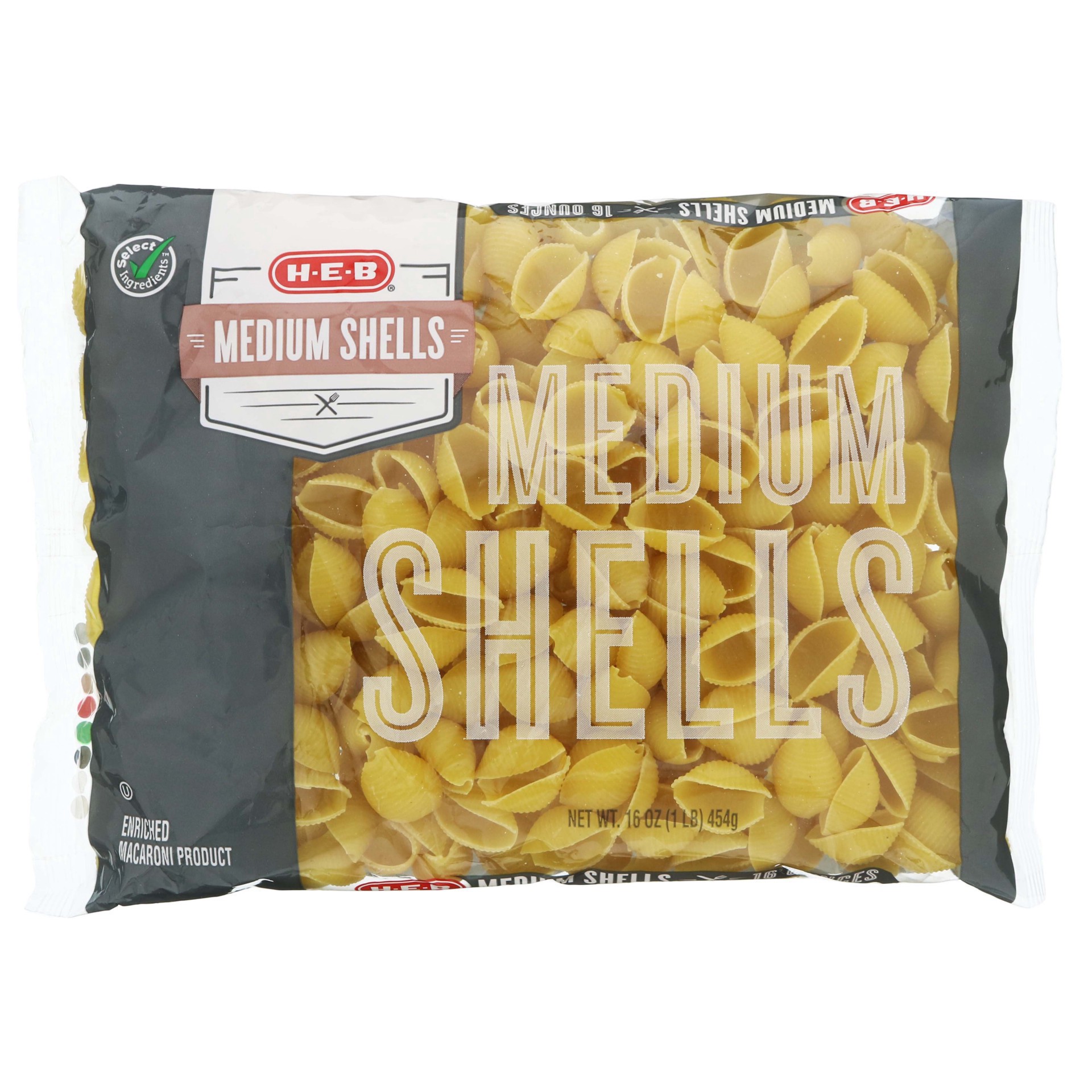 slide 1 of 1, H-E-B Medium Shells, 16 oz