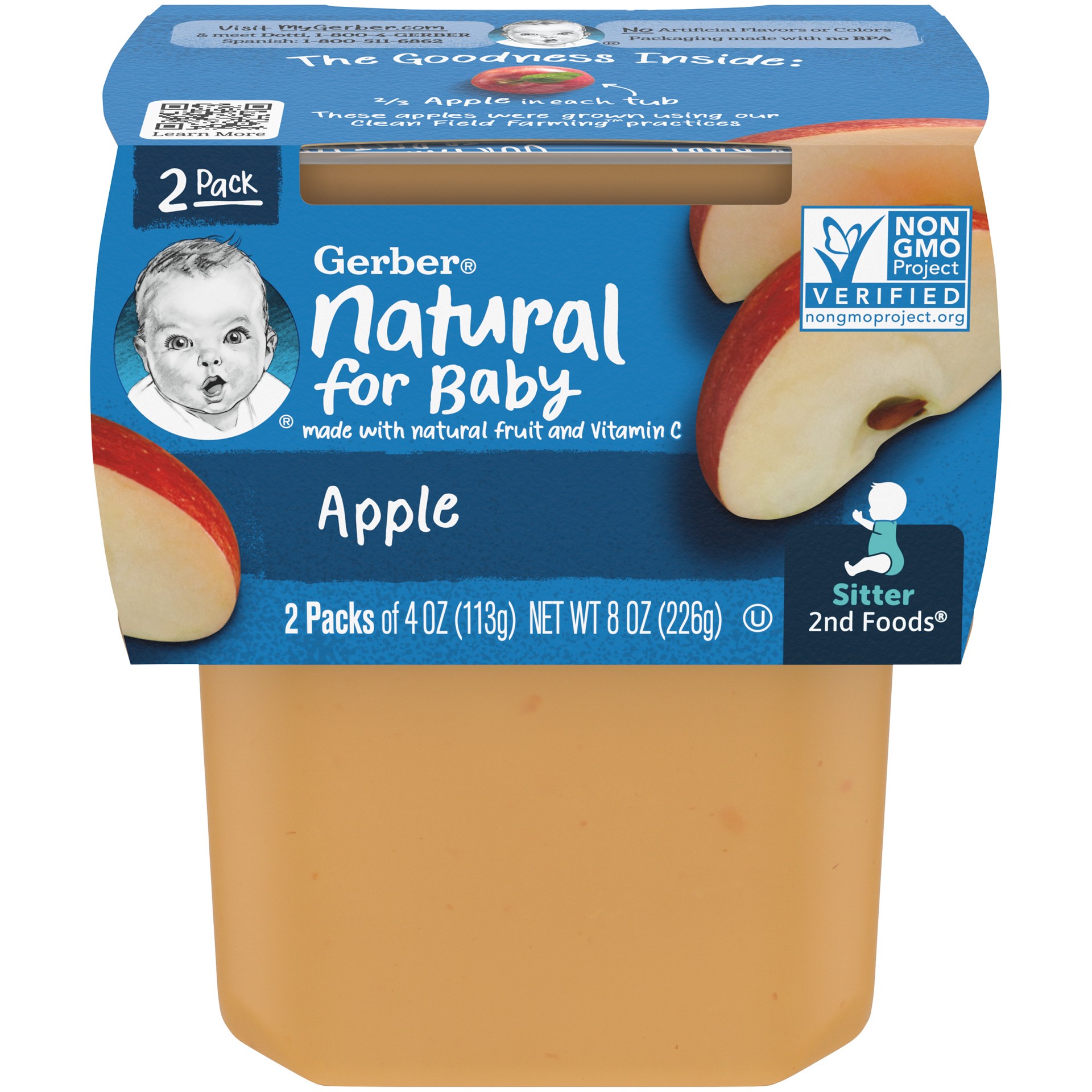 slide 1 of 9, Gerber Baby Food Apple, Clean Label Project, 4 Oz, 2 Ct Tubs, 2 ct