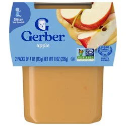 Gerber Stage 2 Baby Food, Apple Puree, 4 oz Tubs (2 Pack)