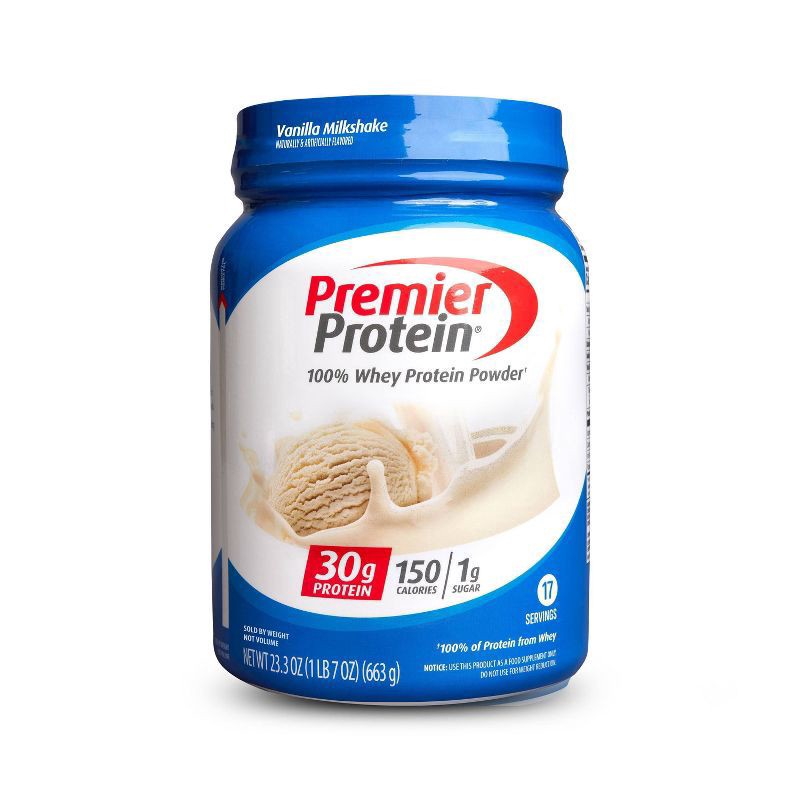 slide 1 of 6, Premier Protein 100% Whey Protein Powder - Vanilla Milkshake - 23.3oz, 23.3 oz