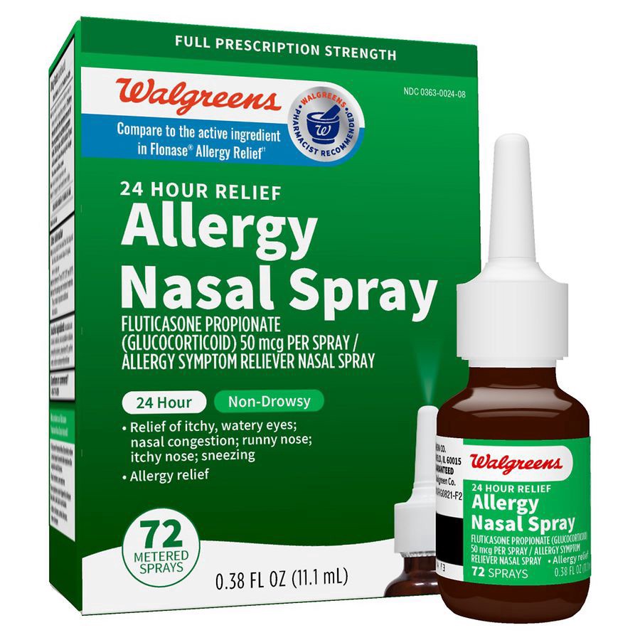 slide 2 of 5, Walgreens 24 Hour Allergy Relief, Fluticasone Propionate Nasal Spray, Non-Drowsy, 11.1 ml