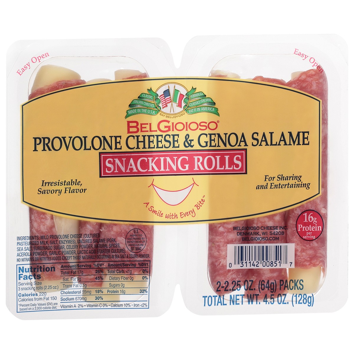 slide 8 of 9, Belgioioso Provolone Cheese & Genoa Salame Snacking Rolls, 4.5 oz