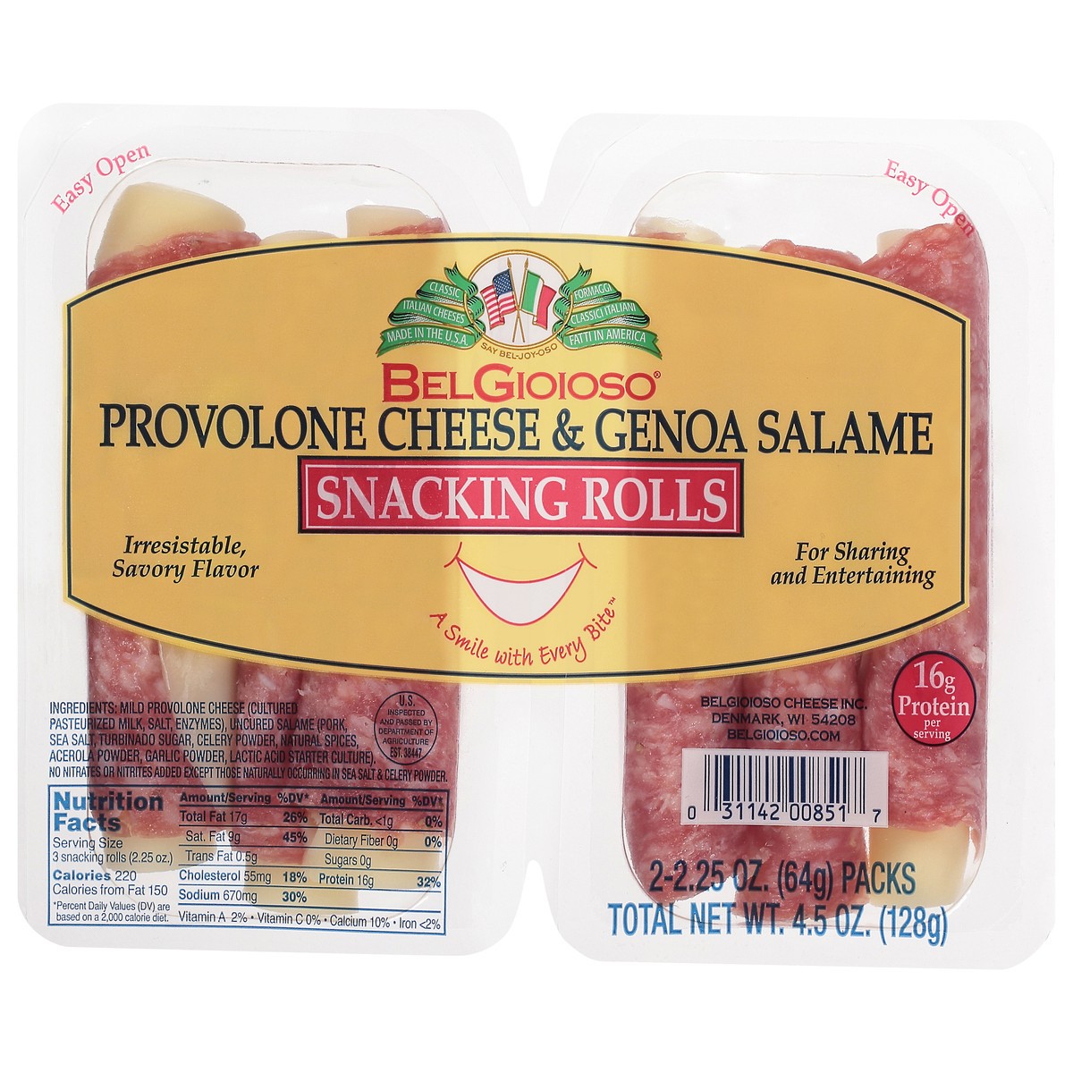 slide 7 of 9, Belgioioso Provolone Cheese & Genoa Salame Snacking Rolls, 4.5 oz