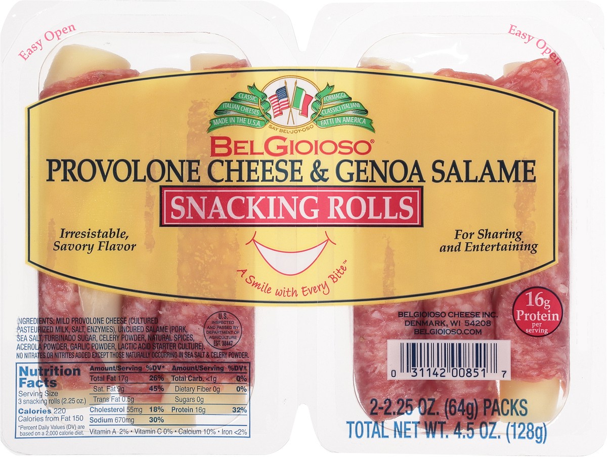 slide 5 of 9, Belgioioso Provolone Cheese & Genoa Salame Snacking Rolls, 4.5 oz