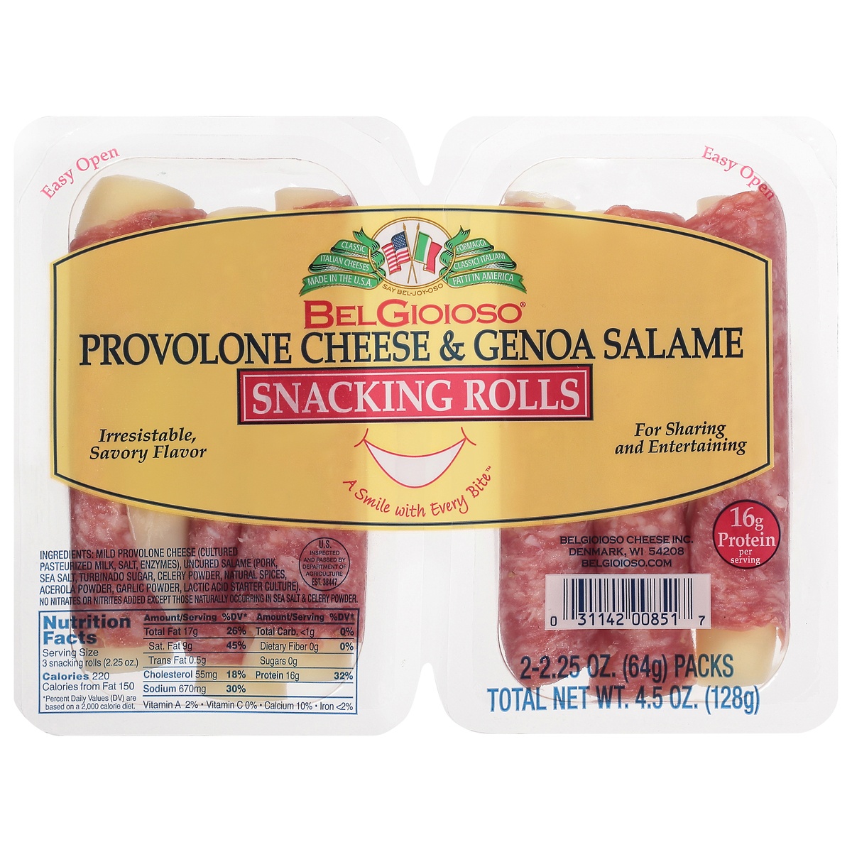 slide 1 of 9, Belgioioso Provolone Cheese & Genoa Salame Snacking Rolls, 4.5 oz