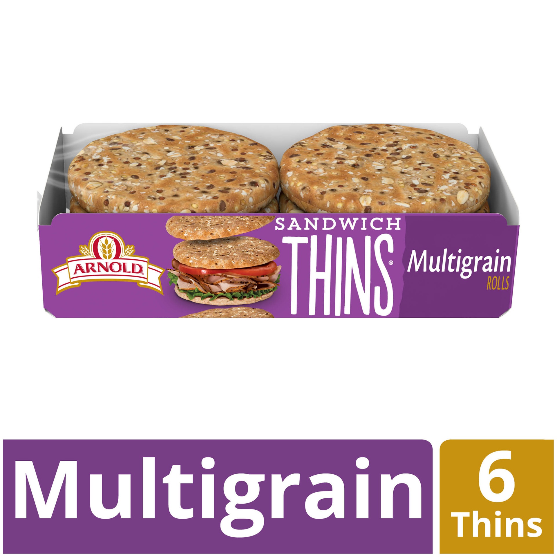 slide 1 of 6, Arnold Multigrain Sandwich Thins, 6 ct