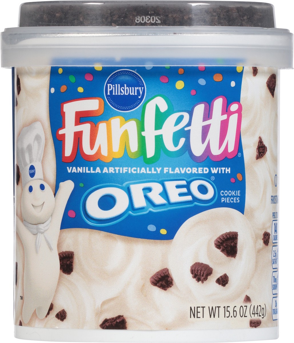 slide 6 of 9, Pillsbury Funfetti Vanilla Frosting with Oreo Cookie Pieces 15.6 oz, 15.6 oz