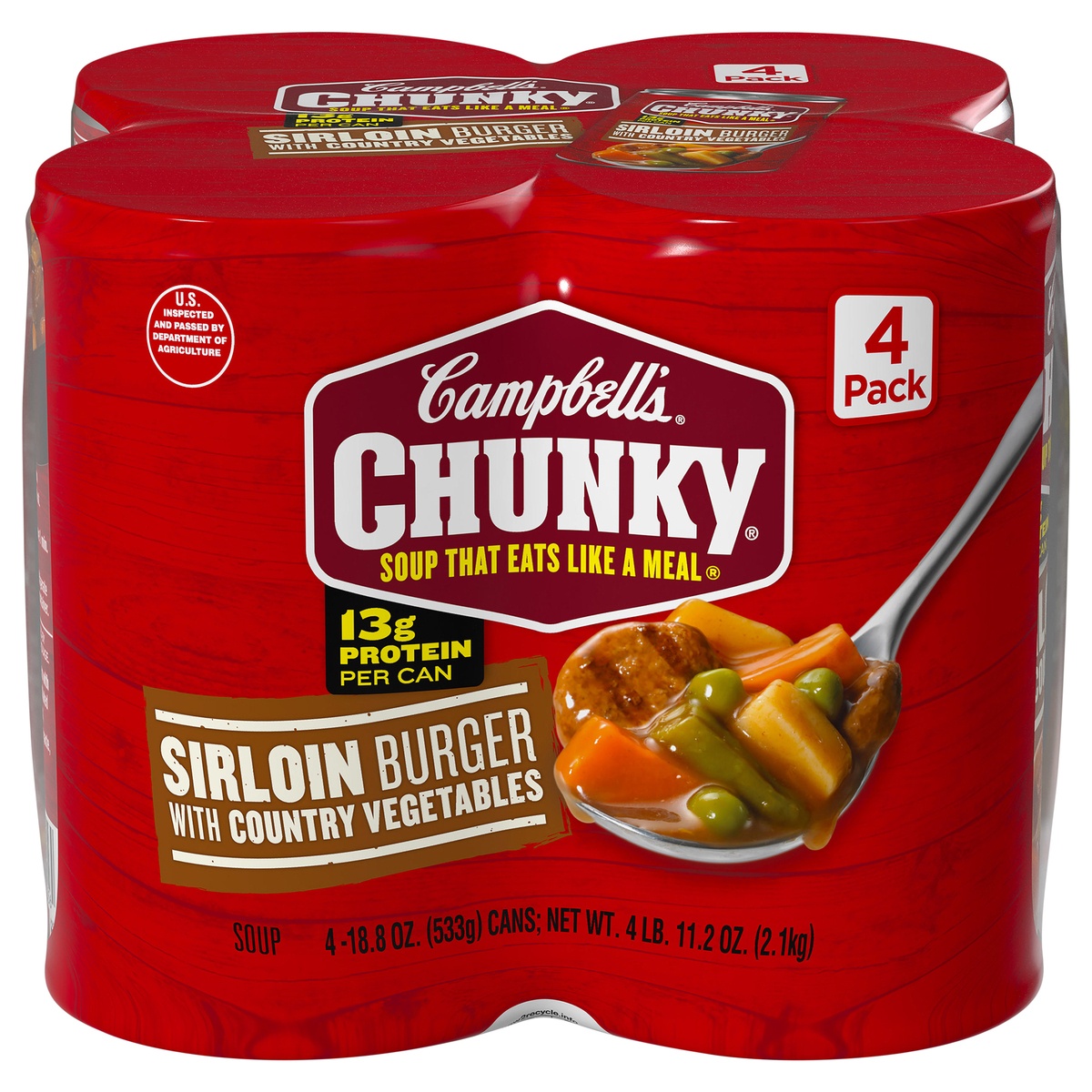 slide 1 of 1, Campbell's Chunky Sirloin Burger with Country Vegetables Soup, 4 ct; 18.6 oz