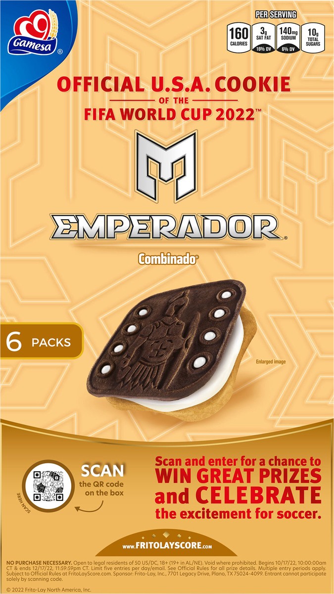 slide 3 of 6, Gamesa Emperador Sandwich Crème Cookies Chocolate And Vanilla Naturally And Artificially Flavored 2.3 Oz 6 Count, 14.3 oz