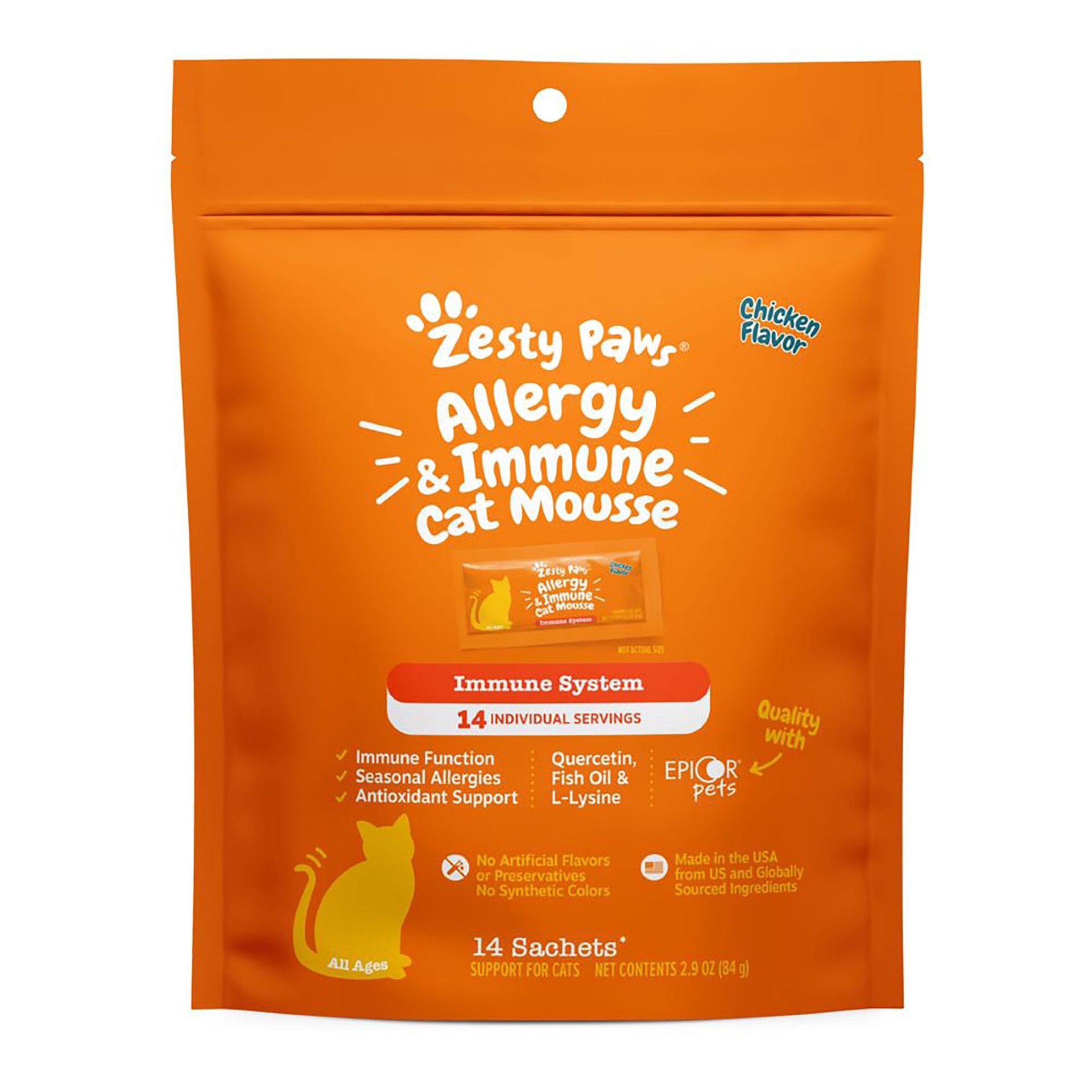 slide 1 of 1, Zesty Paws Allergy & Immune Cat Mousse - Chicken Flavored Immune System Supplement for Cats - 14 Ct., 14 ct