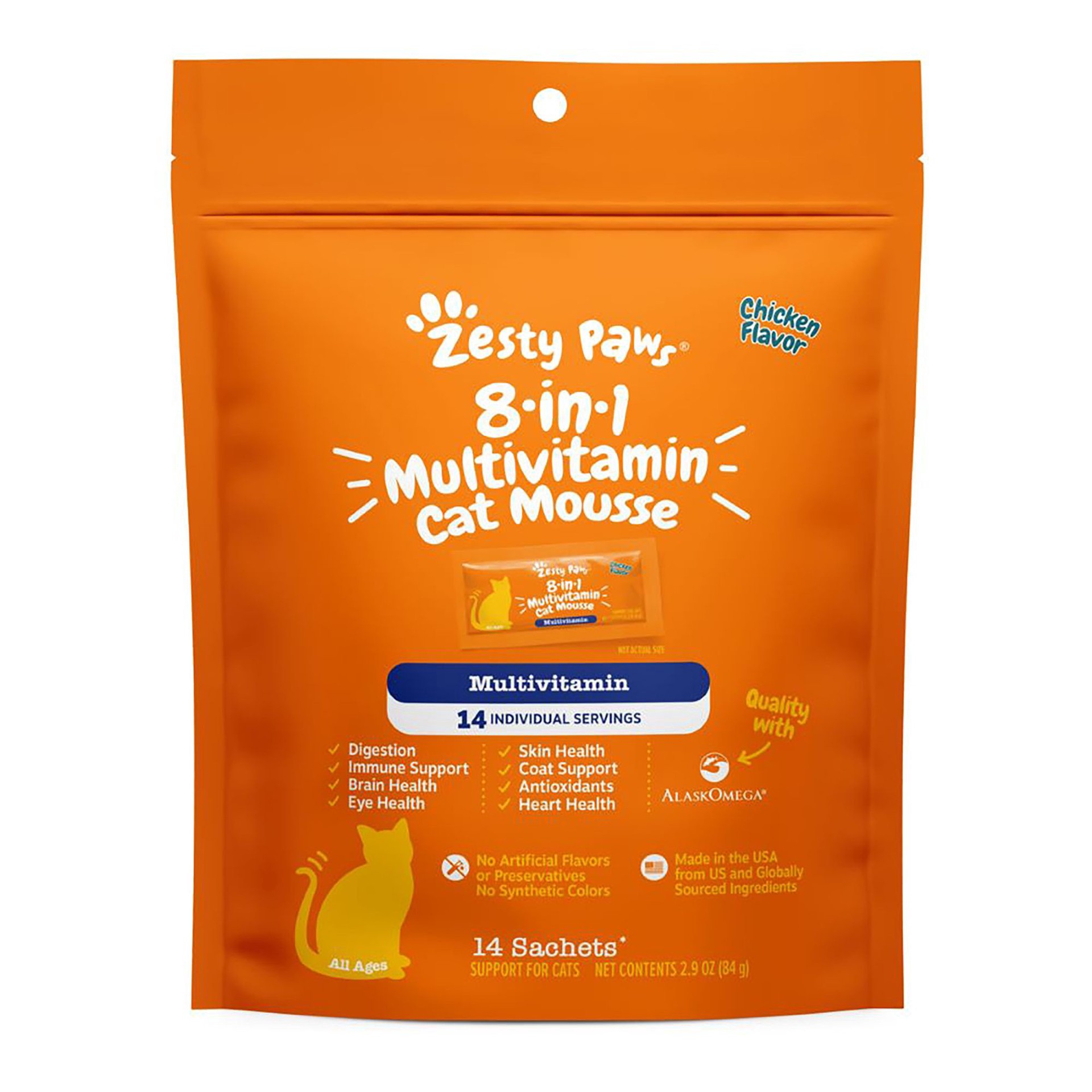 slide 1 of 1, Zesty Paws 8-in-1 Multivitamin Cat Mousse with AlaskOmega Fish Oil and Omega-3 fatty acid, 14 ct