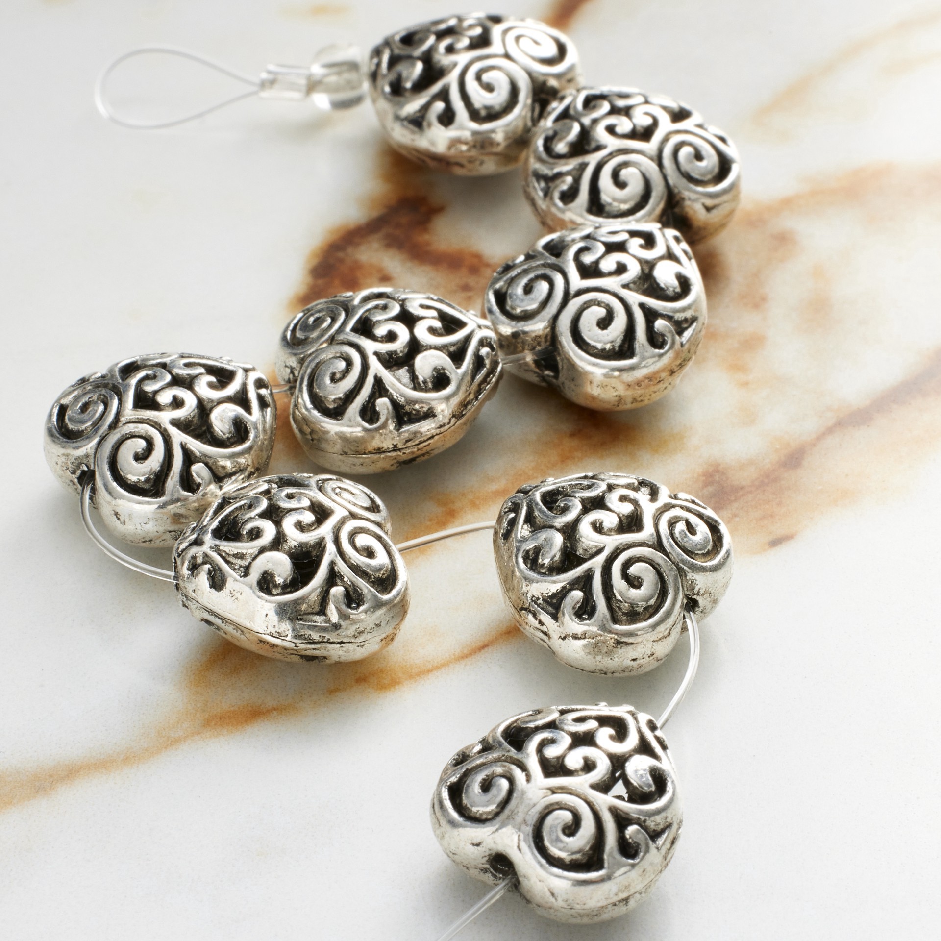 Puff Heart 13mm Antiqued Silver Plated Filigree Beads - Choose 2, 5 Or 10pcs B4752
