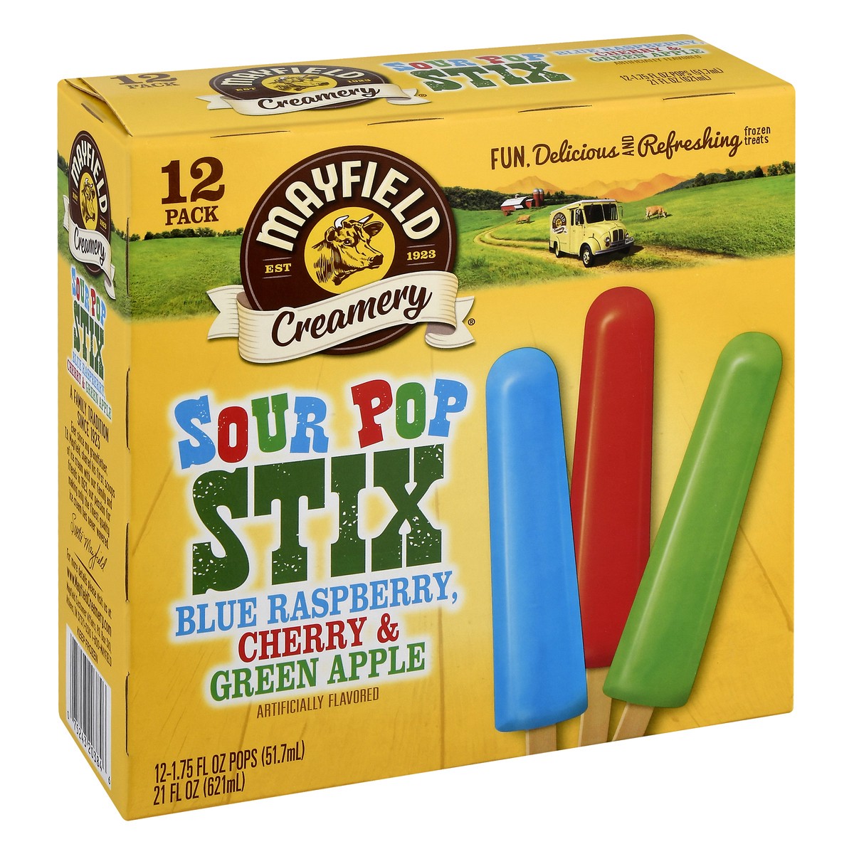 slide 6 of 12, Mayfield Creamery Blue Raspberry, Cherry & Green Apple Sour Pop Stix 12-1.75 fl oz, 12 ct