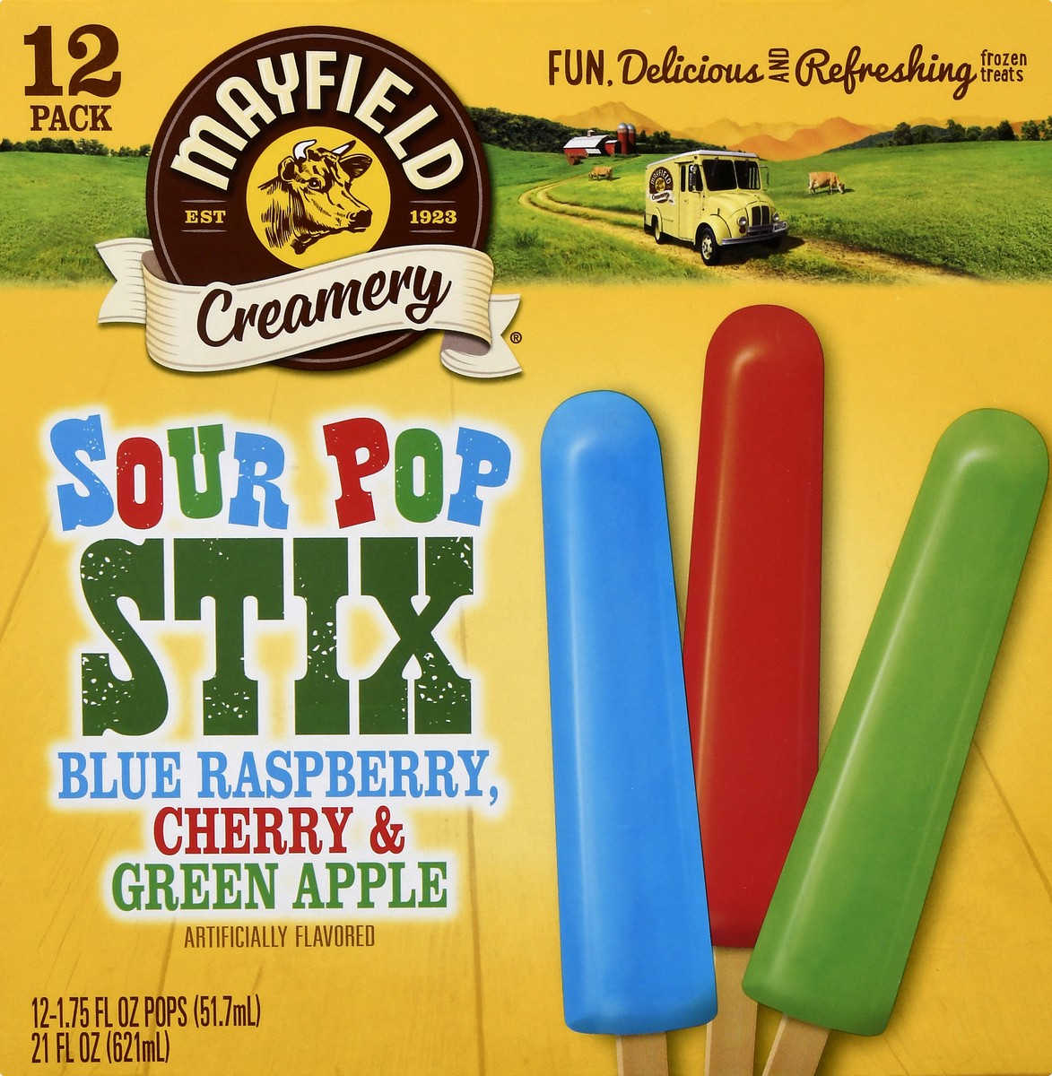 slide 10 of 12, Mayfield Creamery Blue Raspberry, Cherry & Green Apple Sour Pop Stix 12-1.75 fl oz, 12 ct