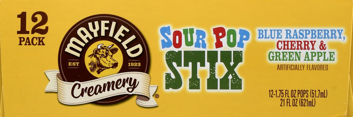 slide 9 of 12, Mayfield Creamery Blue Raspberry, Cherry & Green Apple Sour Pop Stix 12-1.75 fl oz, 12 ct