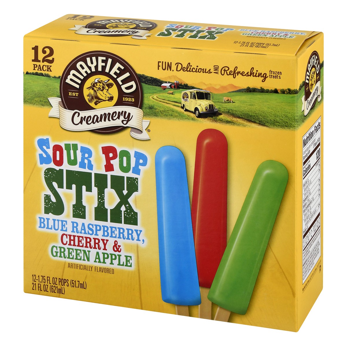 slide 8 of 12, Mayfield Creamery Blue Raspberry, Cherry & Green Apple Sour Pop Stix 12-1.75 fl oz, 12 ct