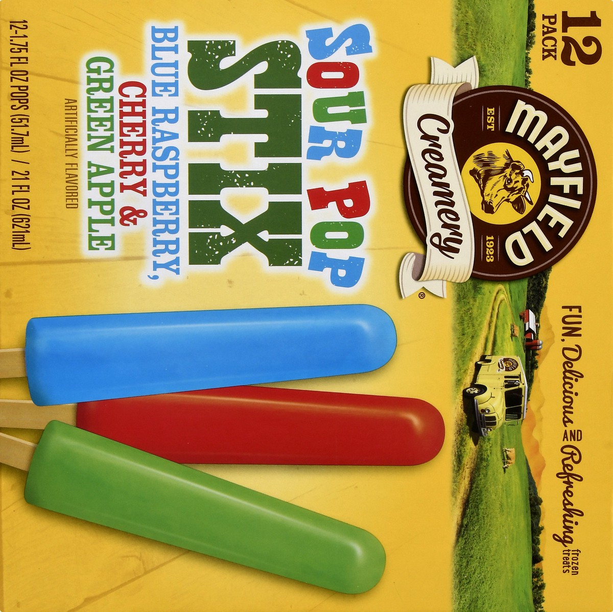 slide 12 of 12, Mayfield Creamery Blue Raspberry, Cherry & Green Apple Sour Pop Stix 12-1.75 fl oz, 12 ct