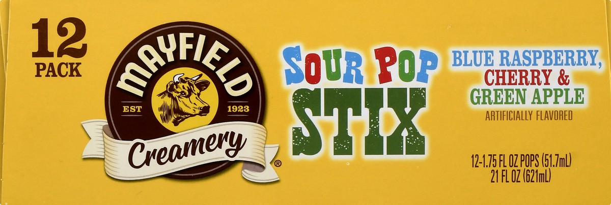 slide 5 of 12, Mayfield Creamery Blue Raspberry, Cherry & Green Apple Sour Pop Stix 12-1.75 fl oz, 12 ct