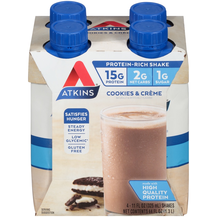 slide 1 of 1, Atkins Cookies & Creme Protein-Rich Shake, 4 ct; 11 fl oz