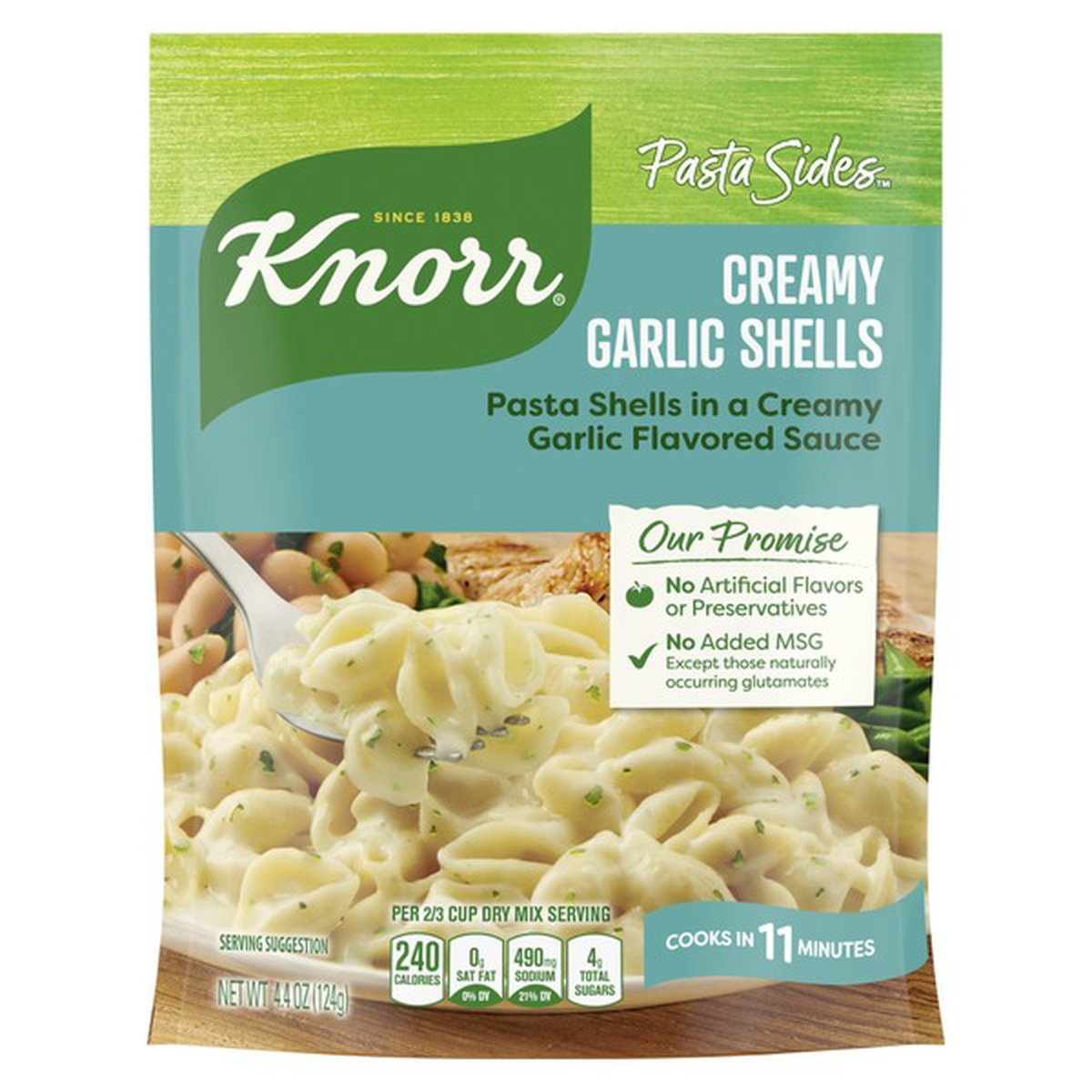 slide 1 of 1, Knorr Pasta Side Dish Creamy Garlic Shells, 4.9 oz