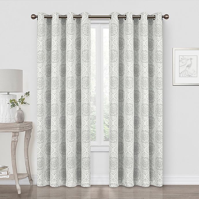 Quinn Medallion Blackout Grommet Window Curtain Panel - Grey 63 in | Shipt