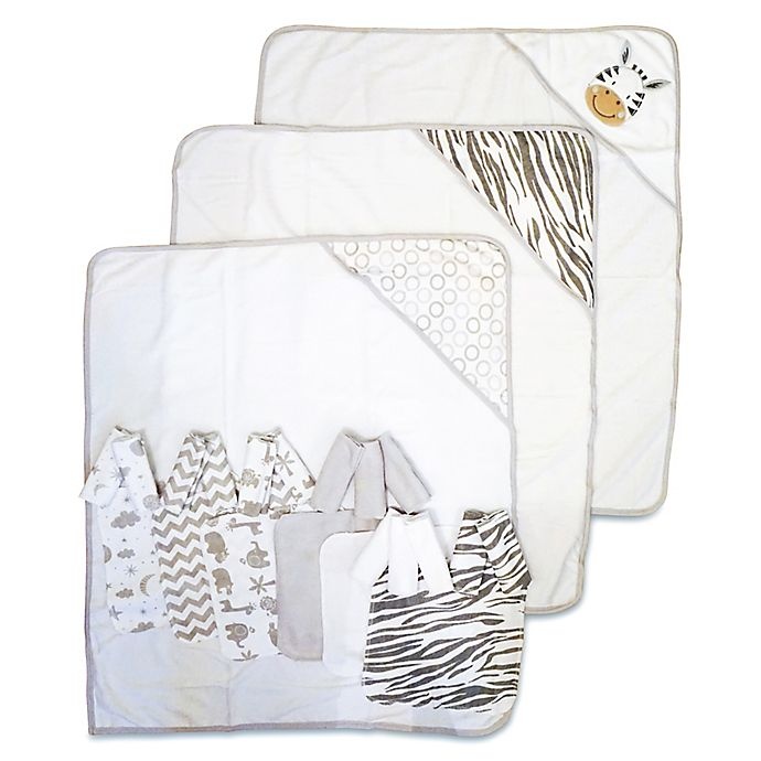 slide 1 of 4, SpaSilk Zebra Bath Gift Set - Grey/White, 23 ct