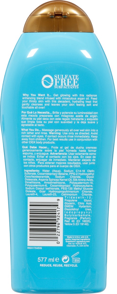 slide 5 of 9, OGX Extra Hydrating Radiant Glow + Argan Oil of Morocco Body Wash 19.5 fl oz, 19.50 fl oz