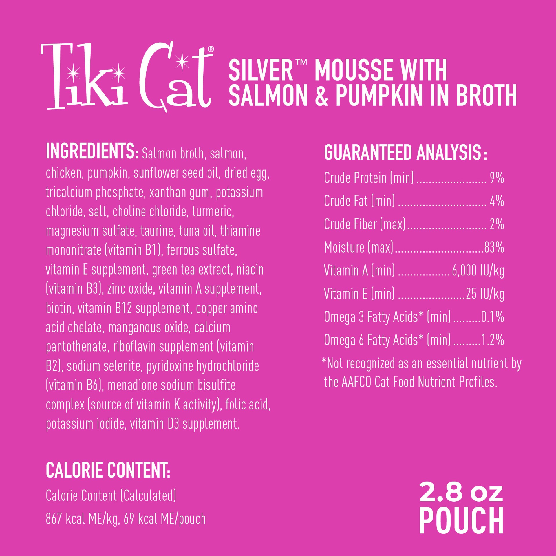 slide 6 of 9, Tiki Cat Silver Mousse Wet Cat Food for Senior Cats, Salmon & Pumpkin, 2.8 oz. Pouch, 2.8 oz