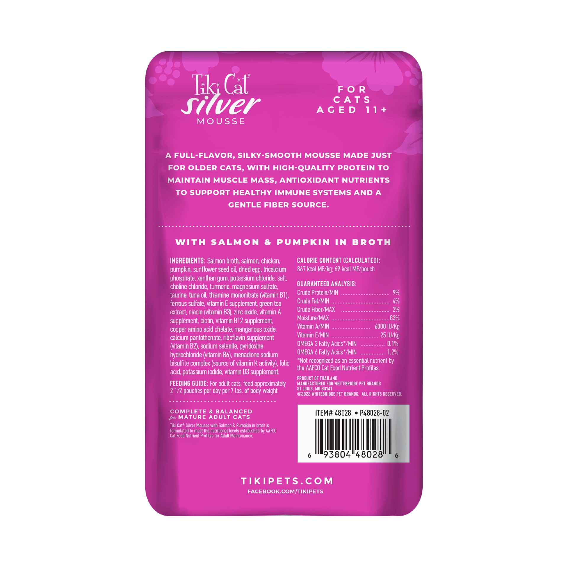 slide 5 of 9, Tiki Cat Silver Mousse Wet Cat Food for Senior Cats, Salmon & Pumpkin, 2.8 oz. Pouch, 2.8 oz