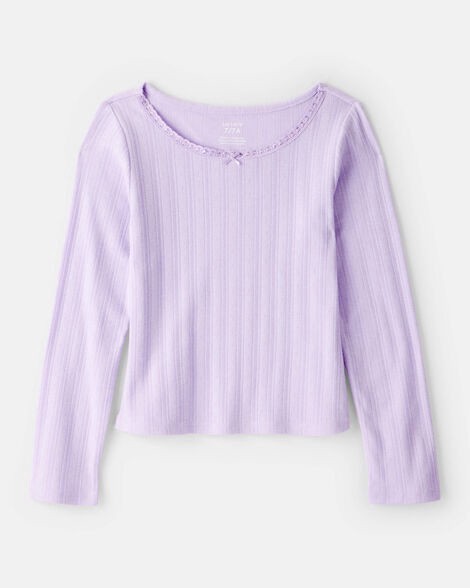 slide 1 of 3, Carter's Girls Pointelle Long-Sleeve Top - Purple Lavender 14, 1 ct