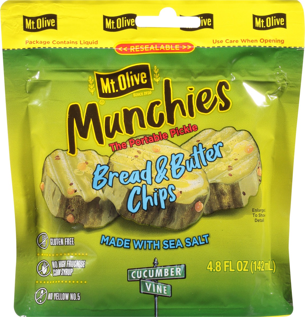 slide 2 of 7, Mt. Olive Munchies Bread & Butter Chips Pickles 4.8 fl oz Pouch, 4.80 fl oz