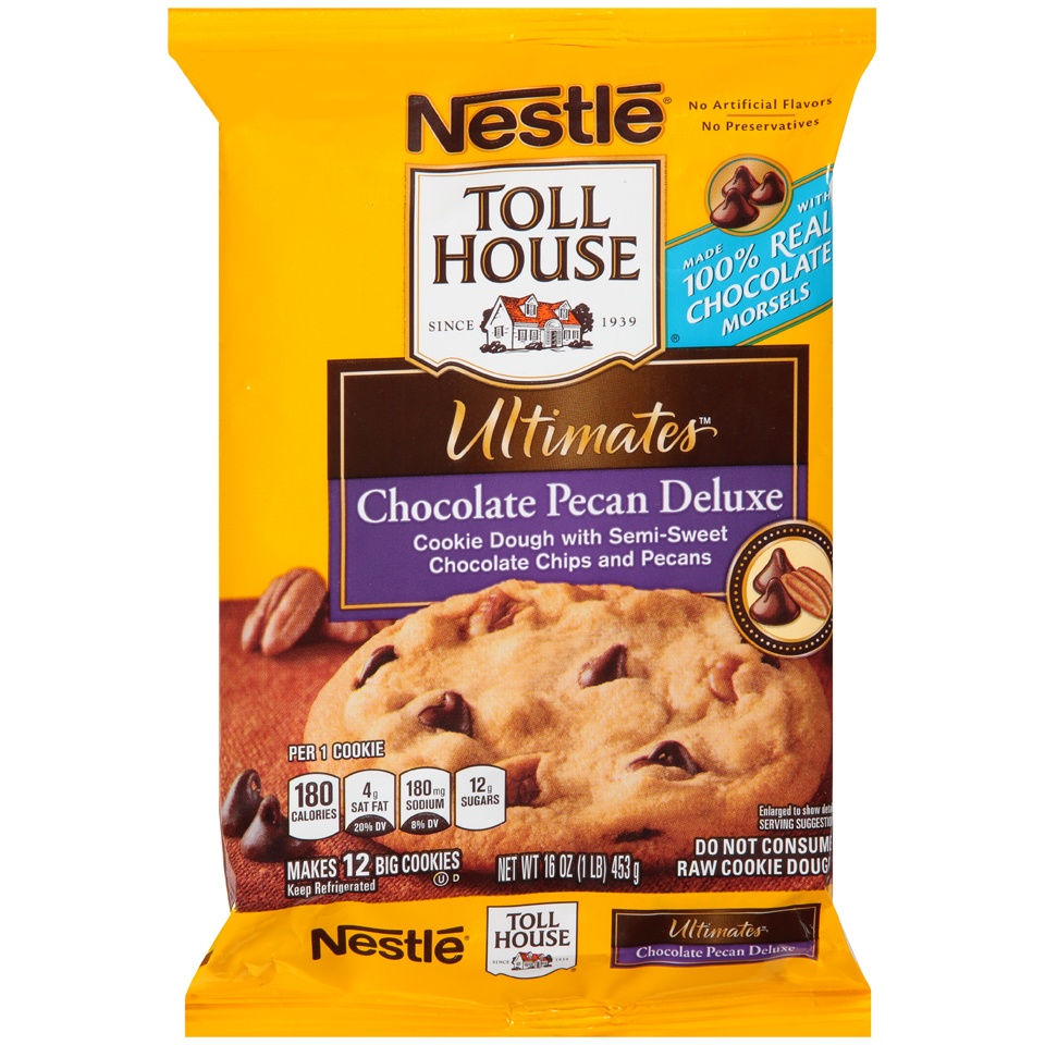 slide 1 of 1, Toll House Cookie Dough, Chocolate Chips & Chunks, with Pecans, 12 ct