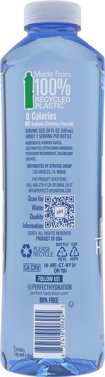 slide 3 of 6, Perfect Hydration 9.5+ pH Alkaline Electrolyte Enhanced Drinking Water, 20 fl oz, 20 fl oz