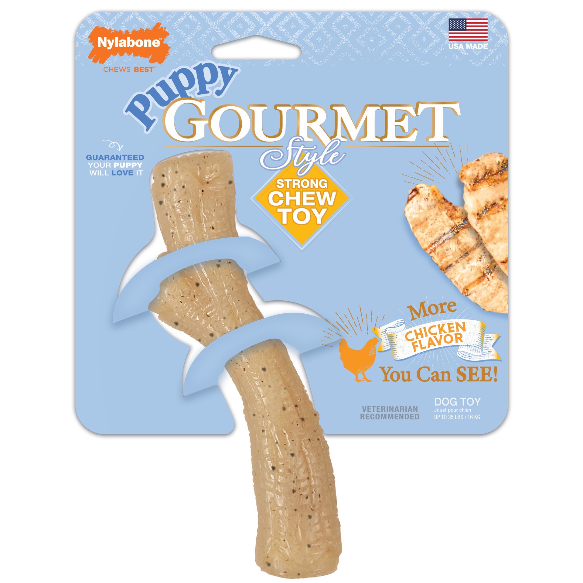 slide 1 of 10, Nylabone Gourmet Style Strong Stick Puppy Chew Toy Chicken Medium/Wolf - Up to 35 lbs.(1 Count), 1 ct